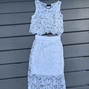 White Lace Crop Top & Skirt Set